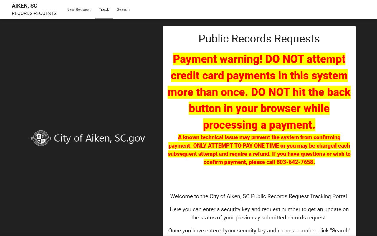Aiken SC FOIA public records request portal