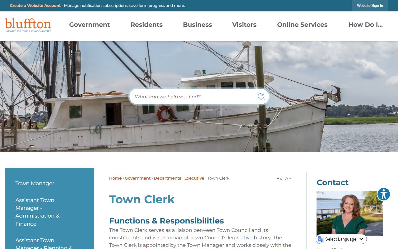 Bluffton Town Clerk public records office