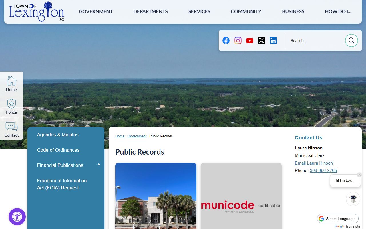 Lexington public records portal and town records