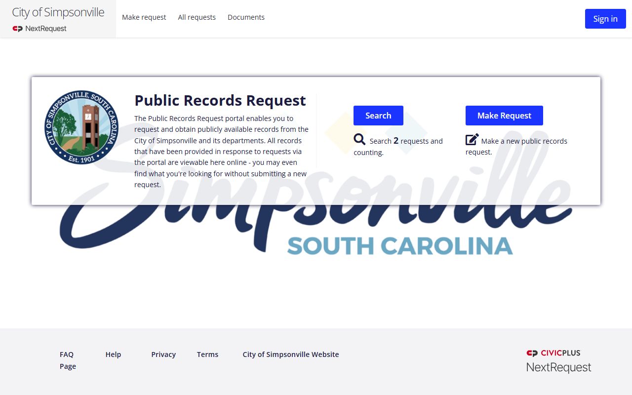 Simpsonville public records request portal