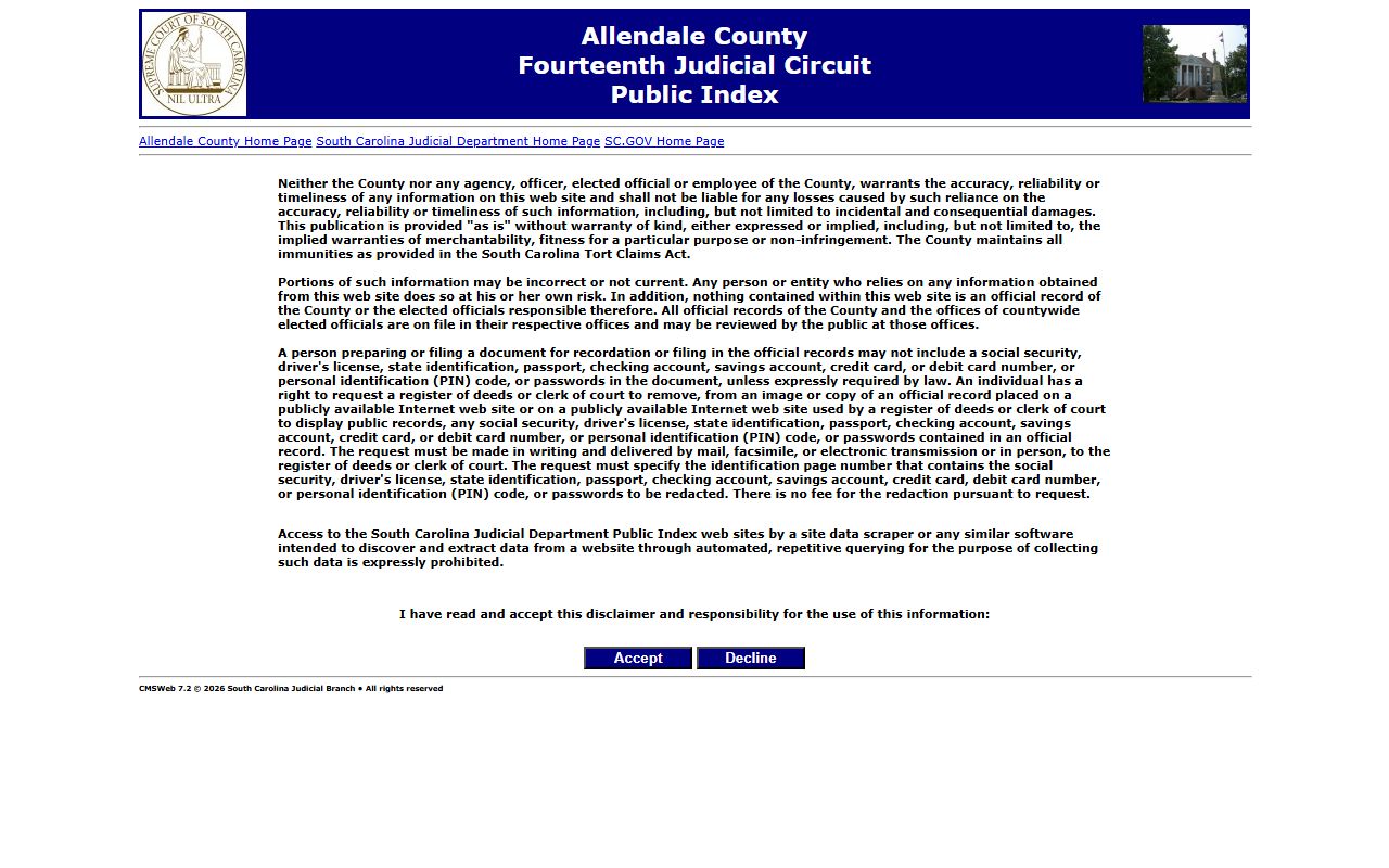 Allendale County public records court index