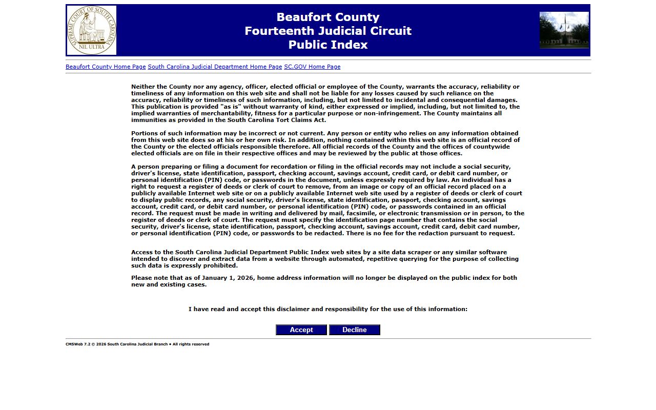 Beaufort County public records court index search
