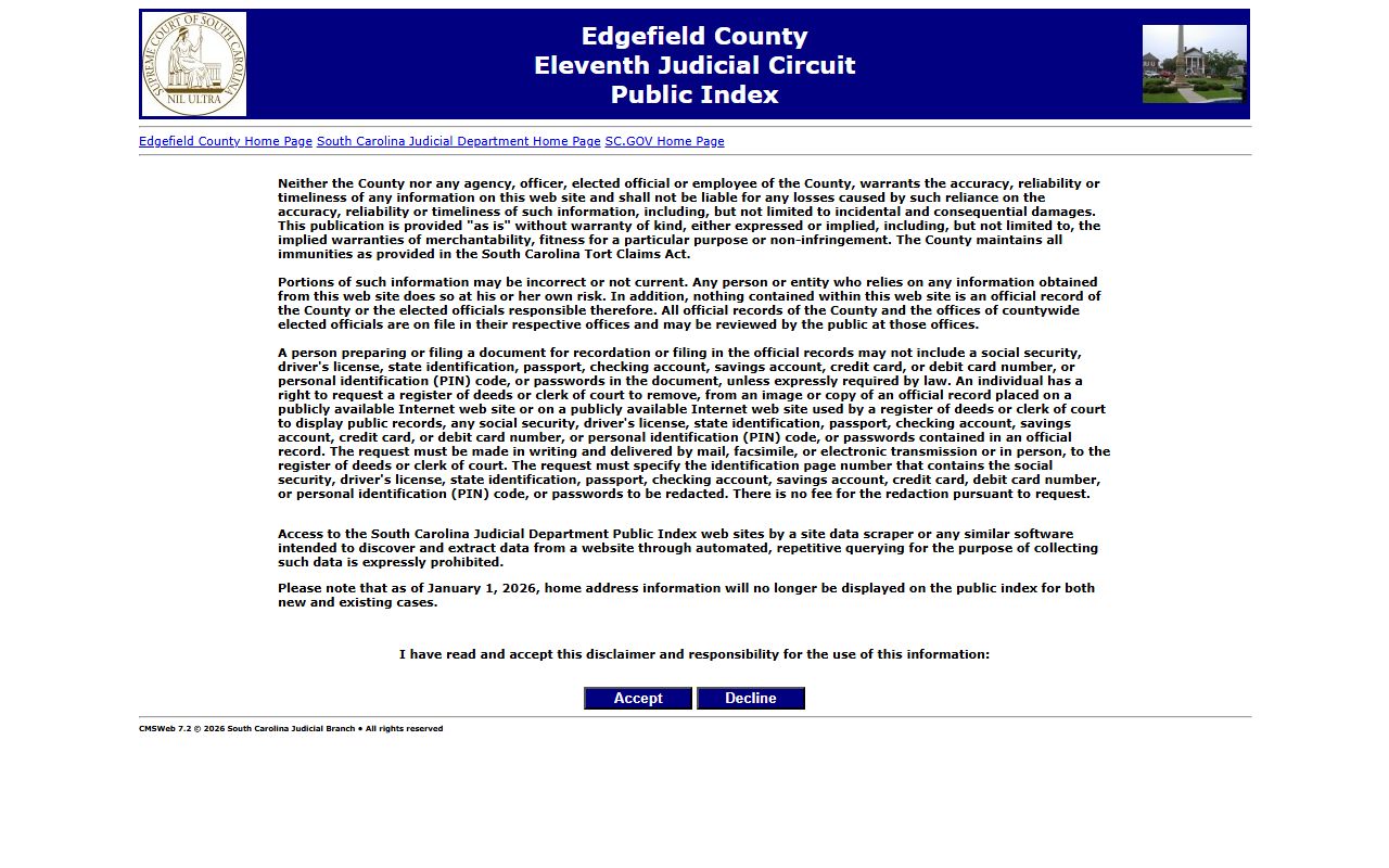 Edgefield County clerk of court public records