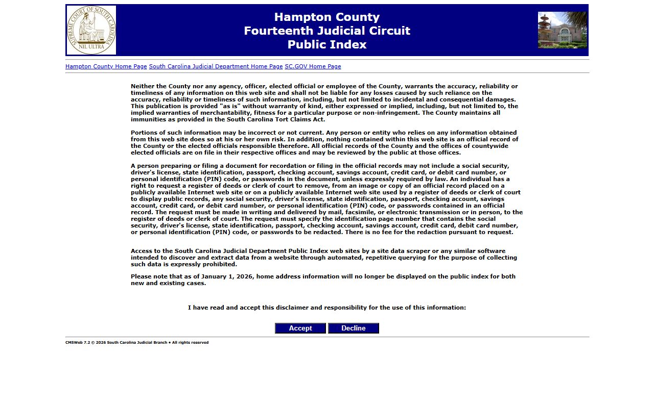 Hampton County Clerk of Court public records index