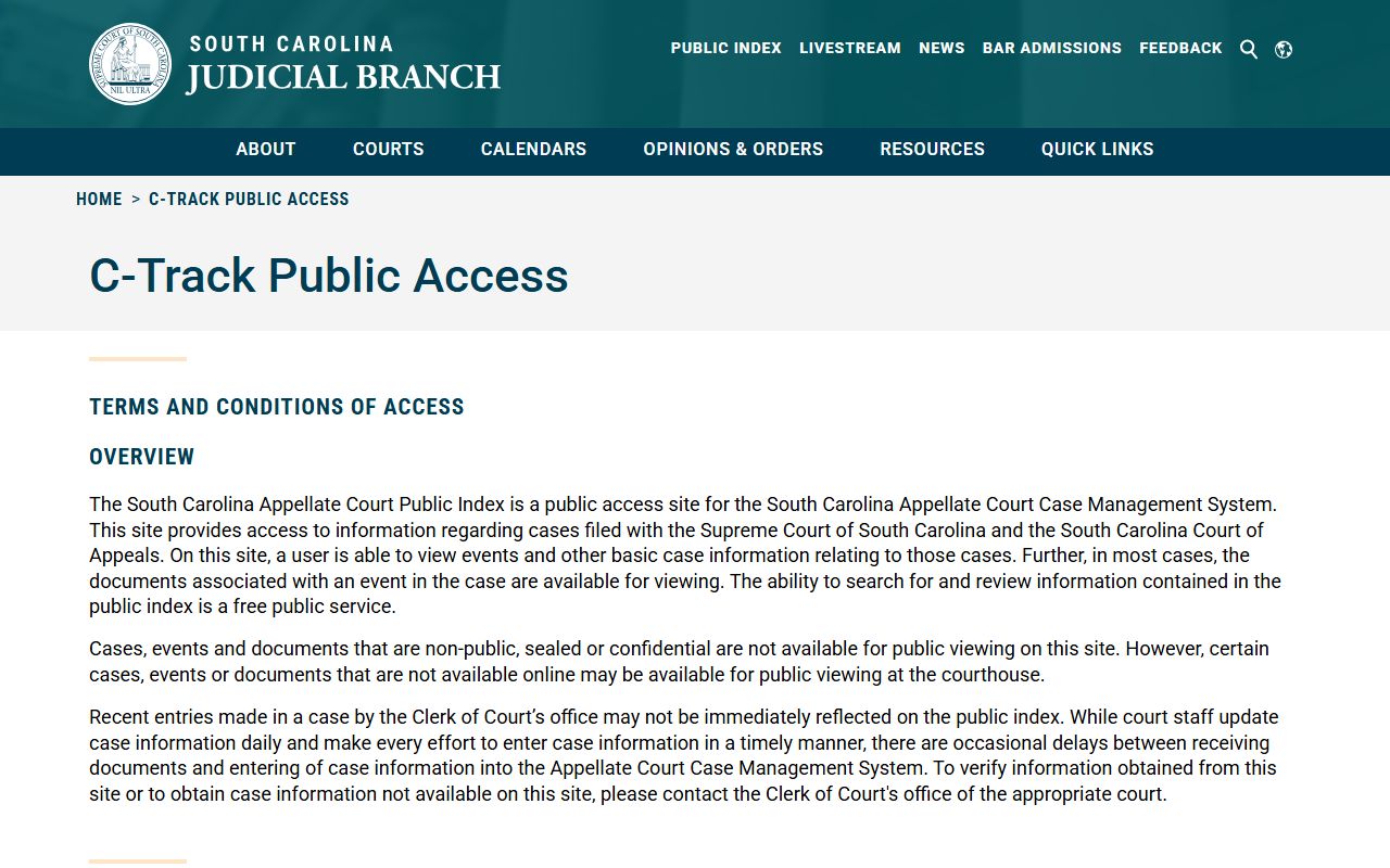 South Carolina public records appellate court C-Track portal